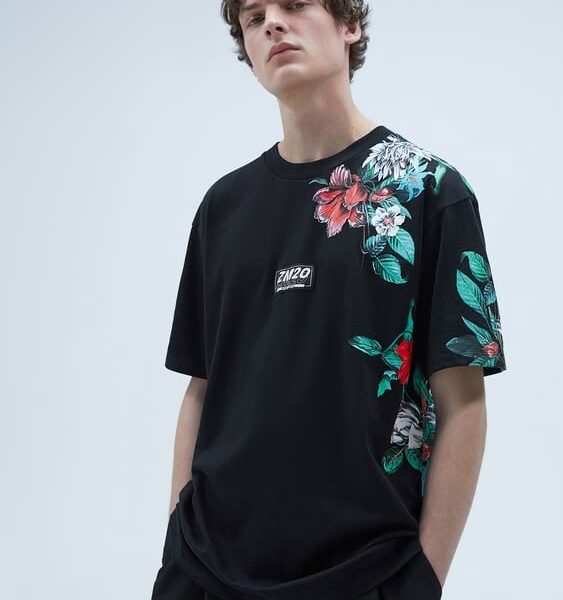 Black Floral Print Oversized T-Shirt